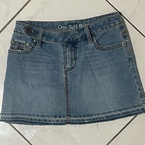 One Tuff Babe vintage Y2K ultra Jean denim tight short mini skirt distress sexy